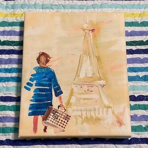 Chic Parisian Canvas Art in Blue and Cream
